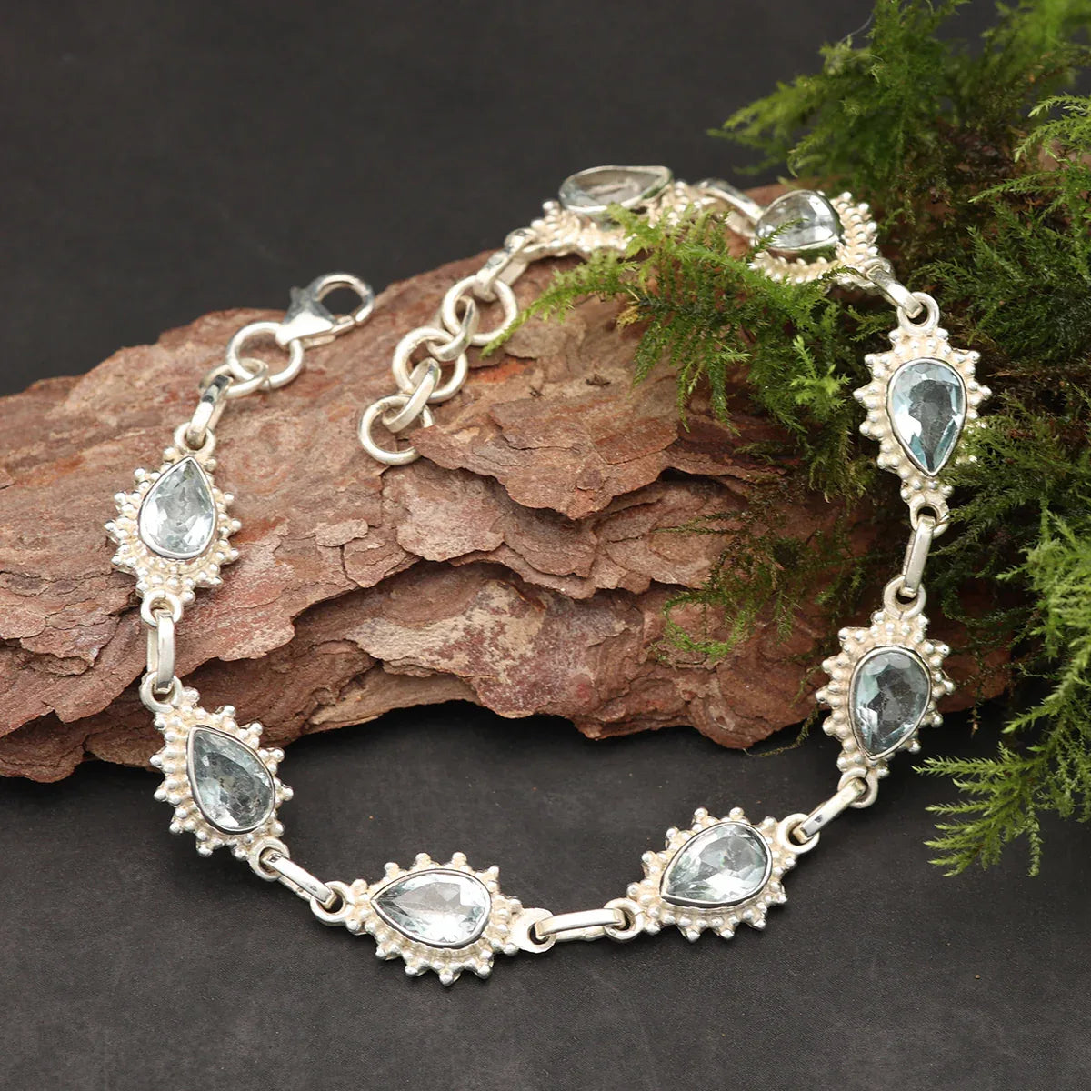 Blauer Topas Edelstein Armband 925 Silber Armschmuck