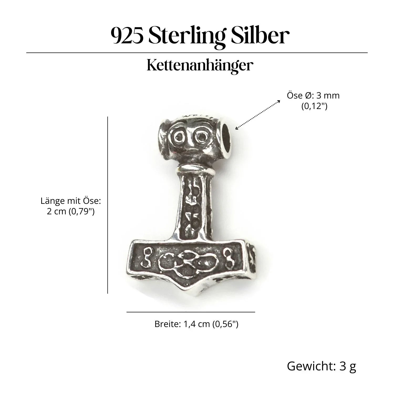 Thor's Hammer Jewelry Pendant Necklace 925 Silver