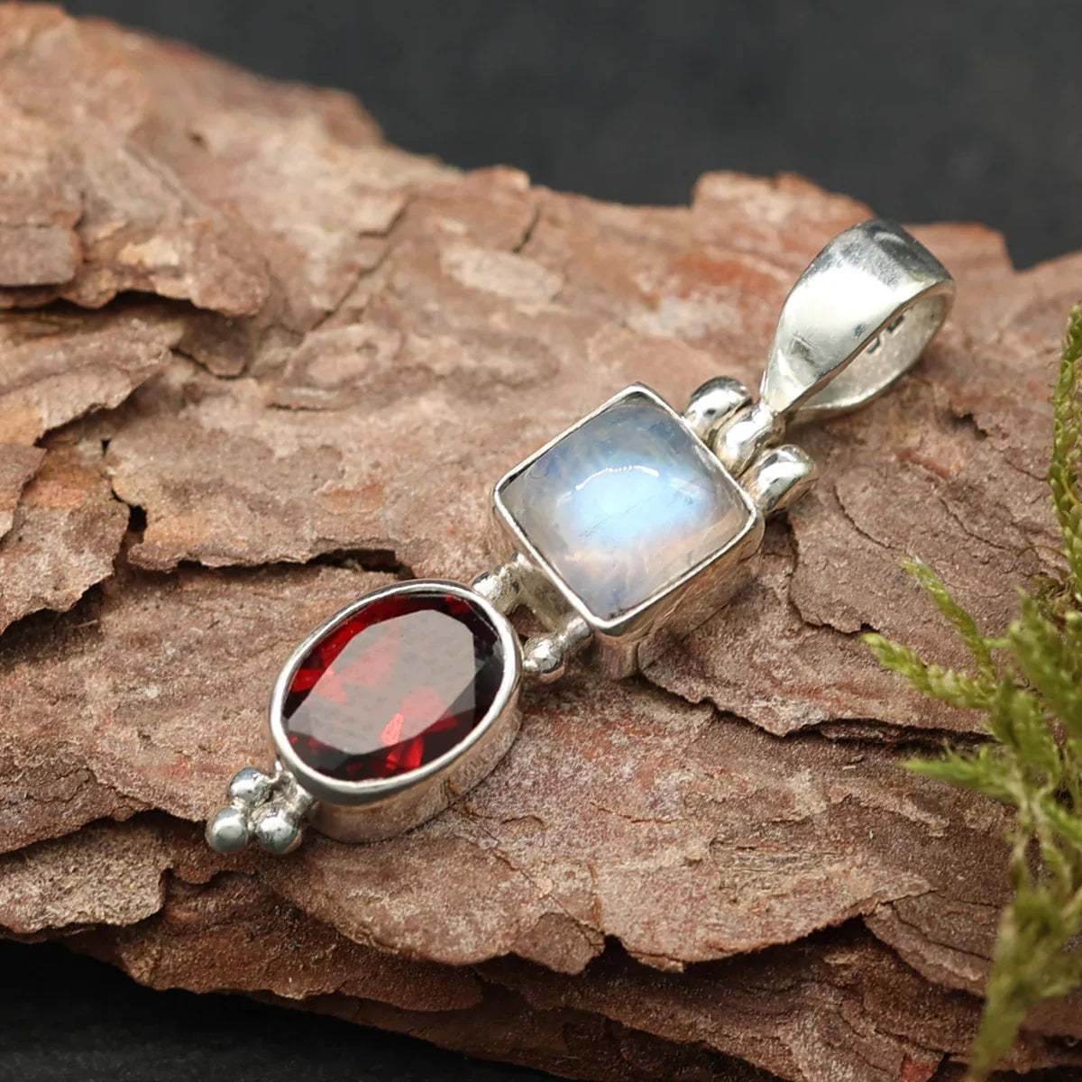 Granat Mondstein Anhänger Silber Edelstein Steinschmuck