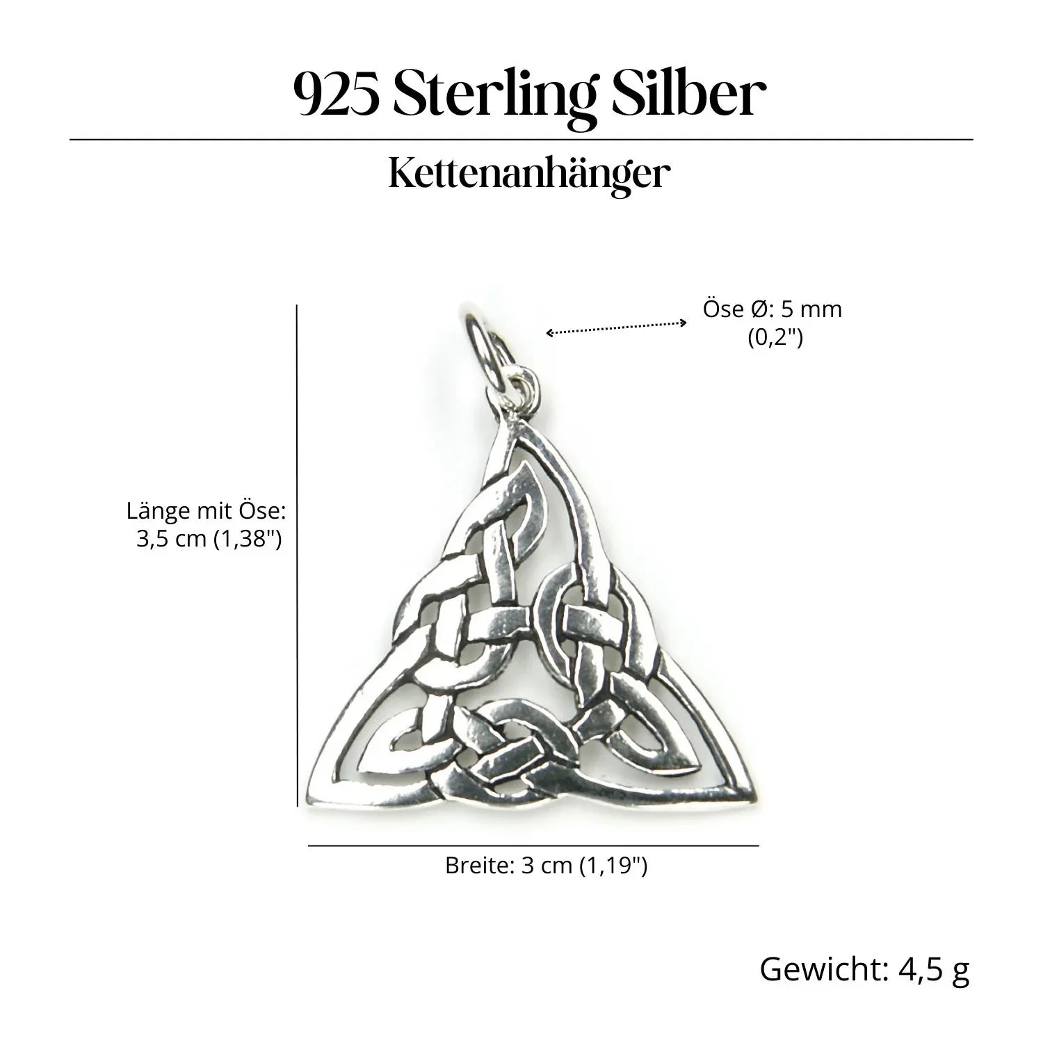 Celtic jewelry pendant, 925 silver, triangle Celtic necklace pendant