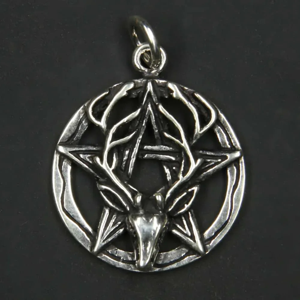 Pentagramm mit Hirsch Silber Anhänger 925er Kettenanhänger