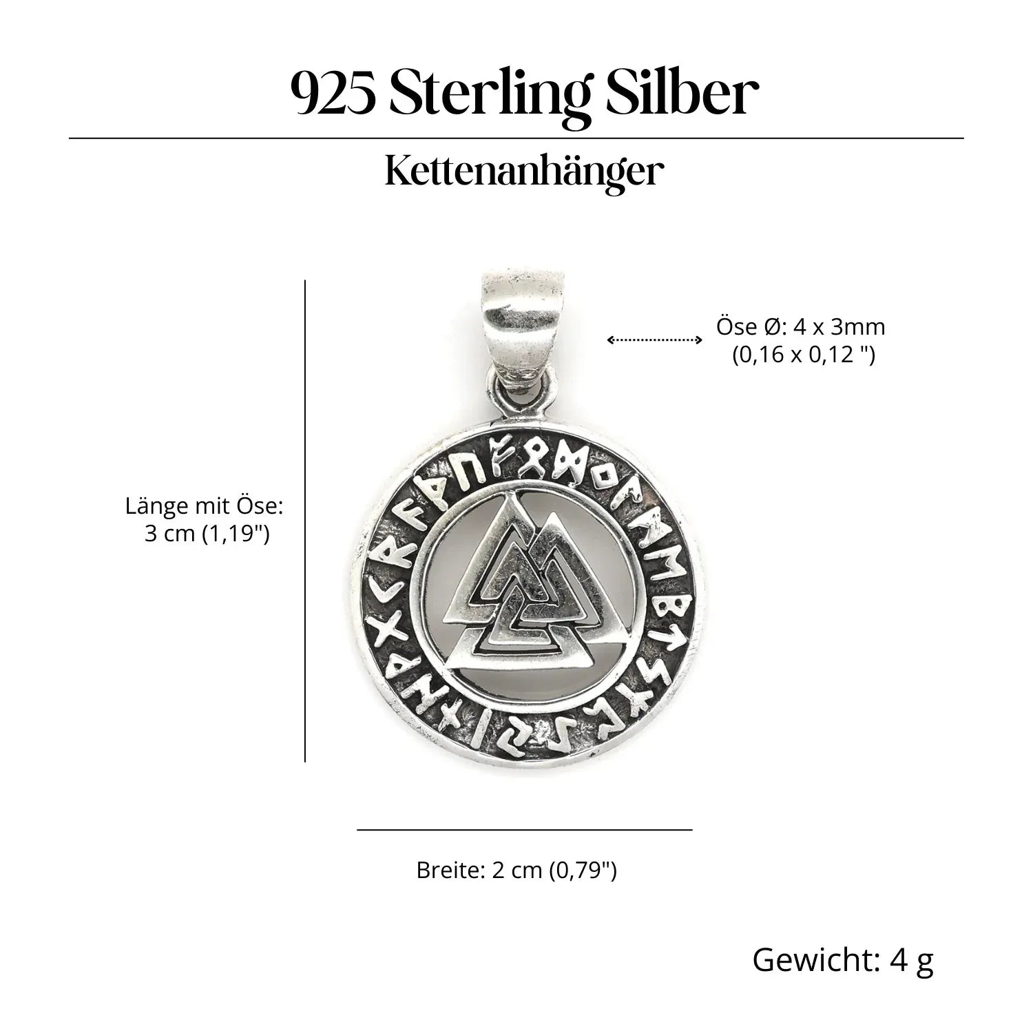 Wotans Knoten Schmuck mit Runen Anhänger 925 Silber