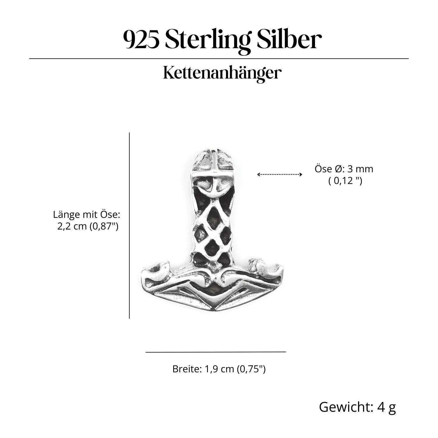 Thors Hammer Anhänger massiv 925 Silber geflochtener Thorshammer