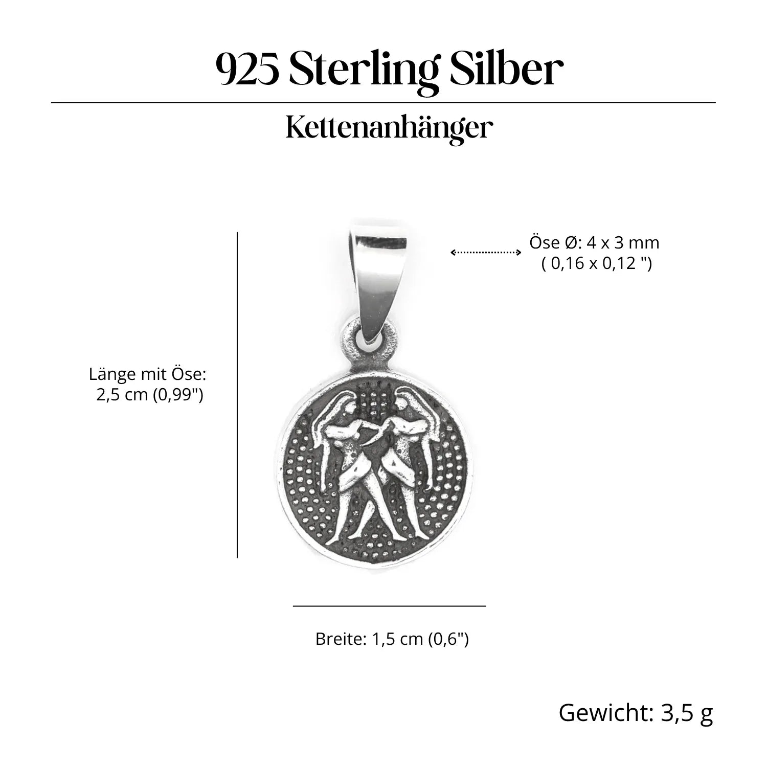 Zwillinge Sternzeichen Fische Silber 925 Anhänger edel beidseitig