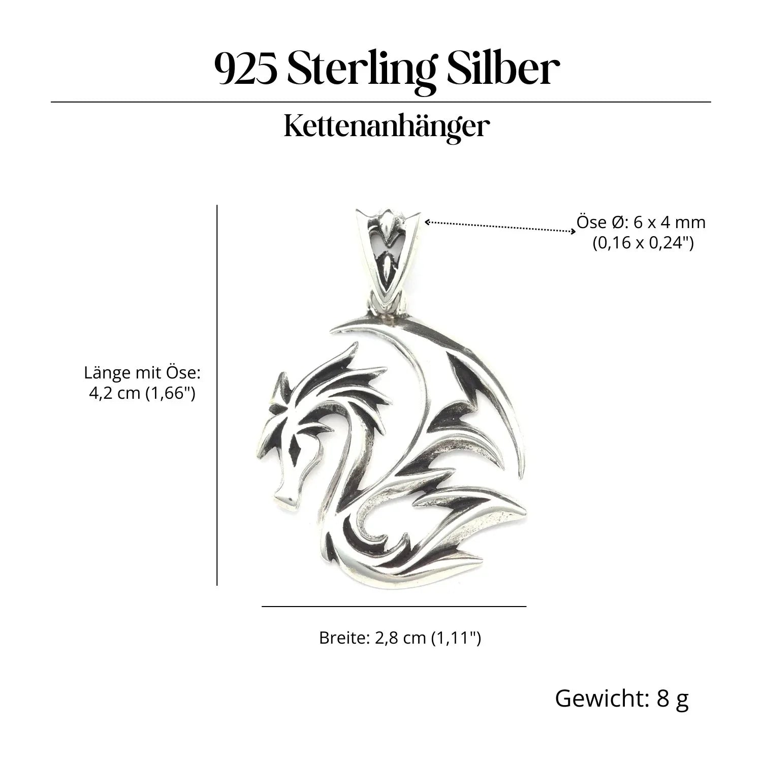 Drache Schmuckanhänger 925-er Silber Amulett