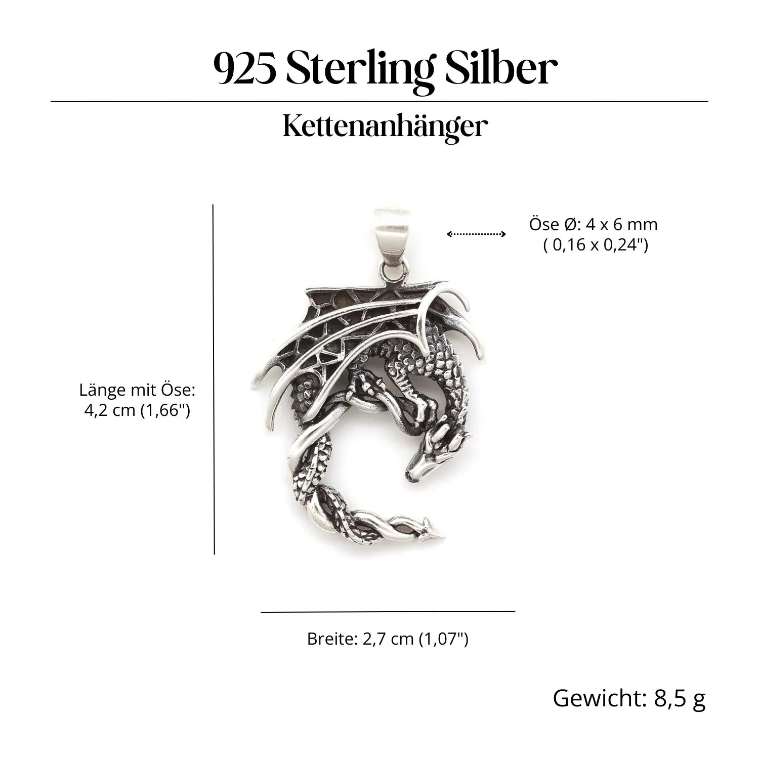 Drache Silberschmuck Anhänger 925 Sterlingsilber massiv
