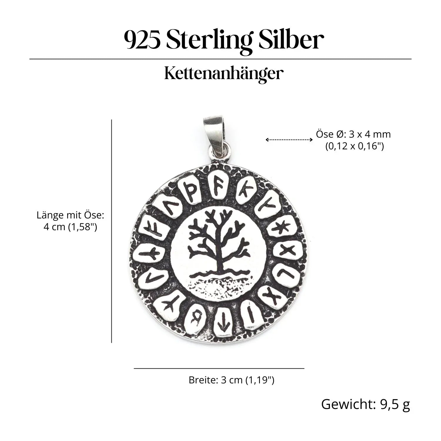 Runen Lebensbaum Schmuckanhänger 925-er Silber Amulett