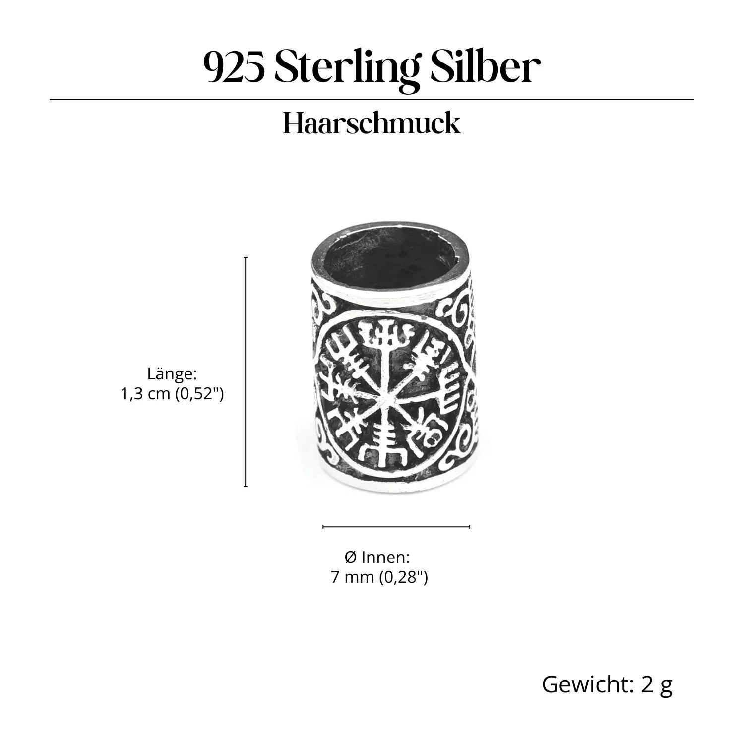 Vegvisir Bartschmuck 925 Silber Haarperle aus Sterlingsilber
