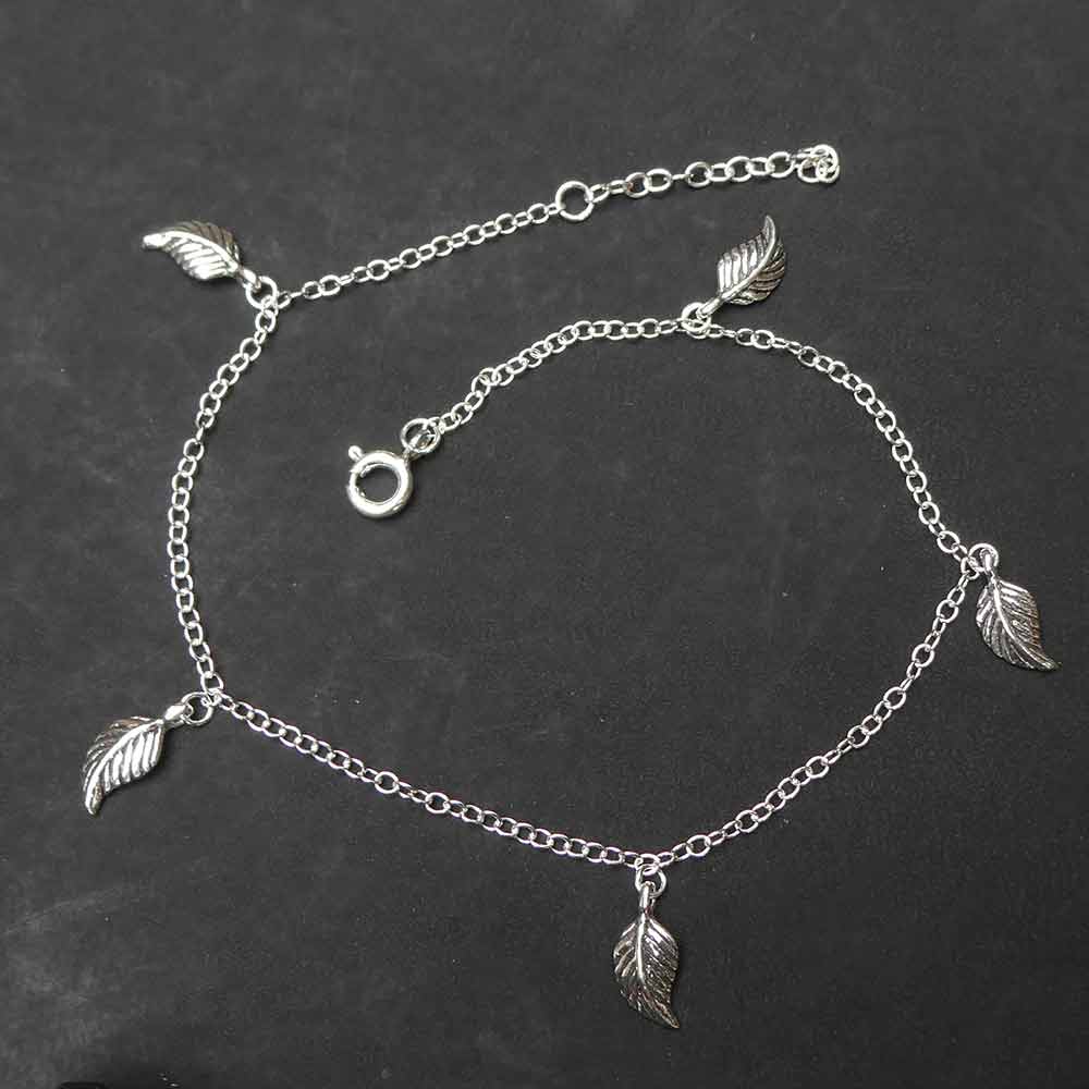 Fußkettechen Blatt 925 Silber Sommerschmuck Fußschmuck Fußkette
