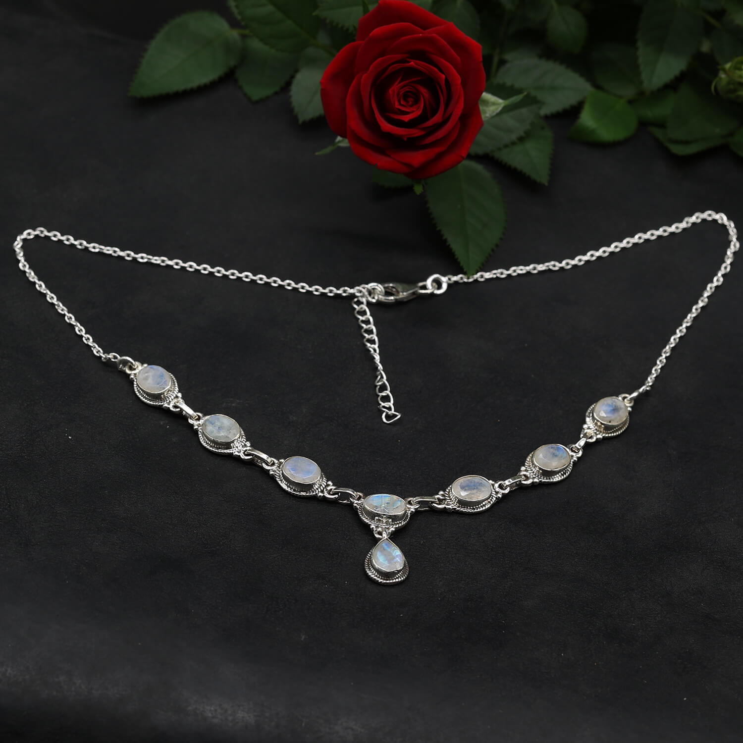 Collier Silberkette 925 Silber Edelstein Mondstein