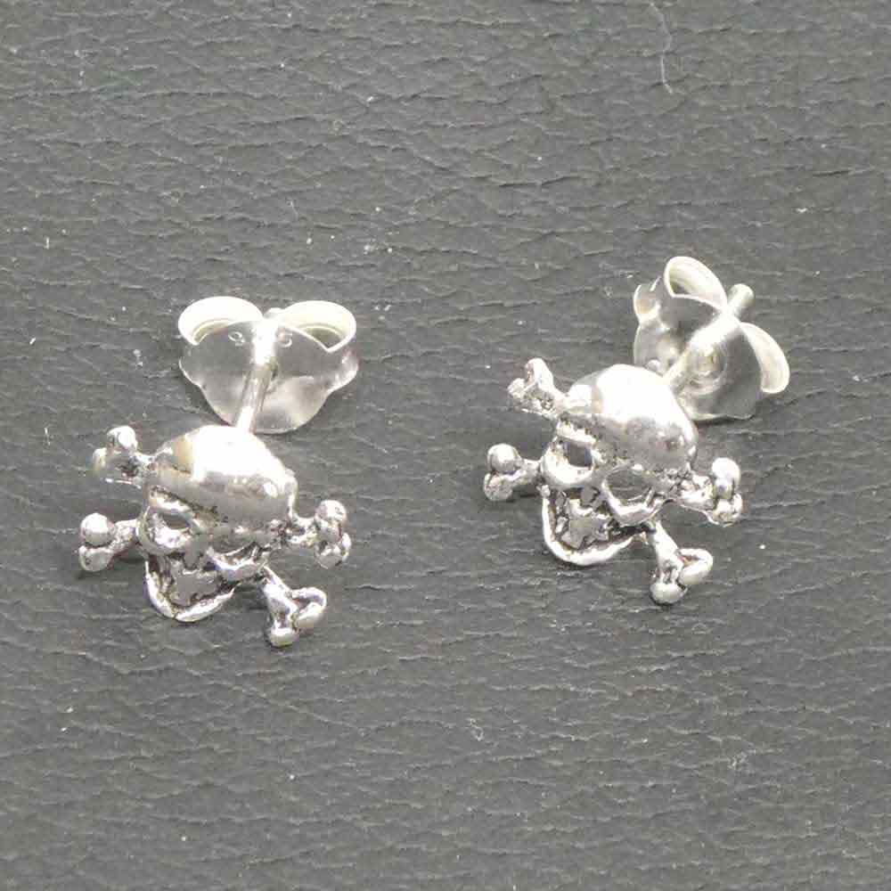 Crossbone Ohrstecker Silber Gothic Biker Schmuck Ohrring