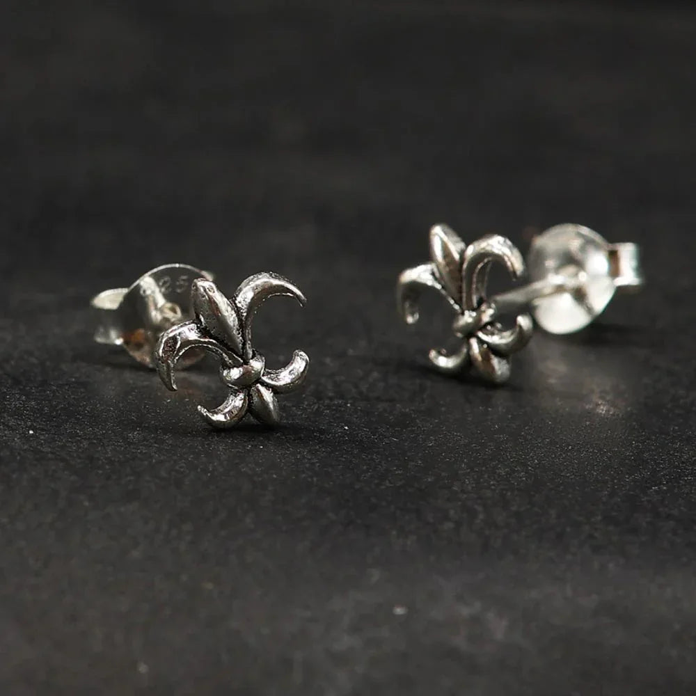 Mittelalter Lilie Ohrstecker Fleur des Lys Ohrring 925 Silber