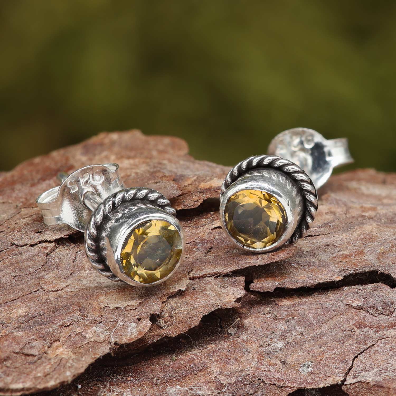 Citrine stud earrings, delicate women's earrings, dainty, 925 silver, pair