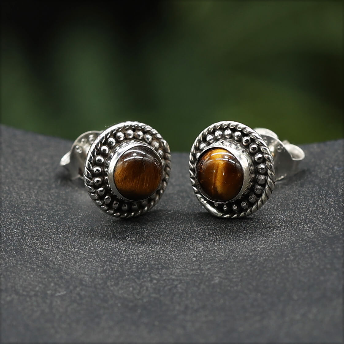 Tigerauge Ohrstecker Silber Edelstein Ohrringe Steinschmuck 925
