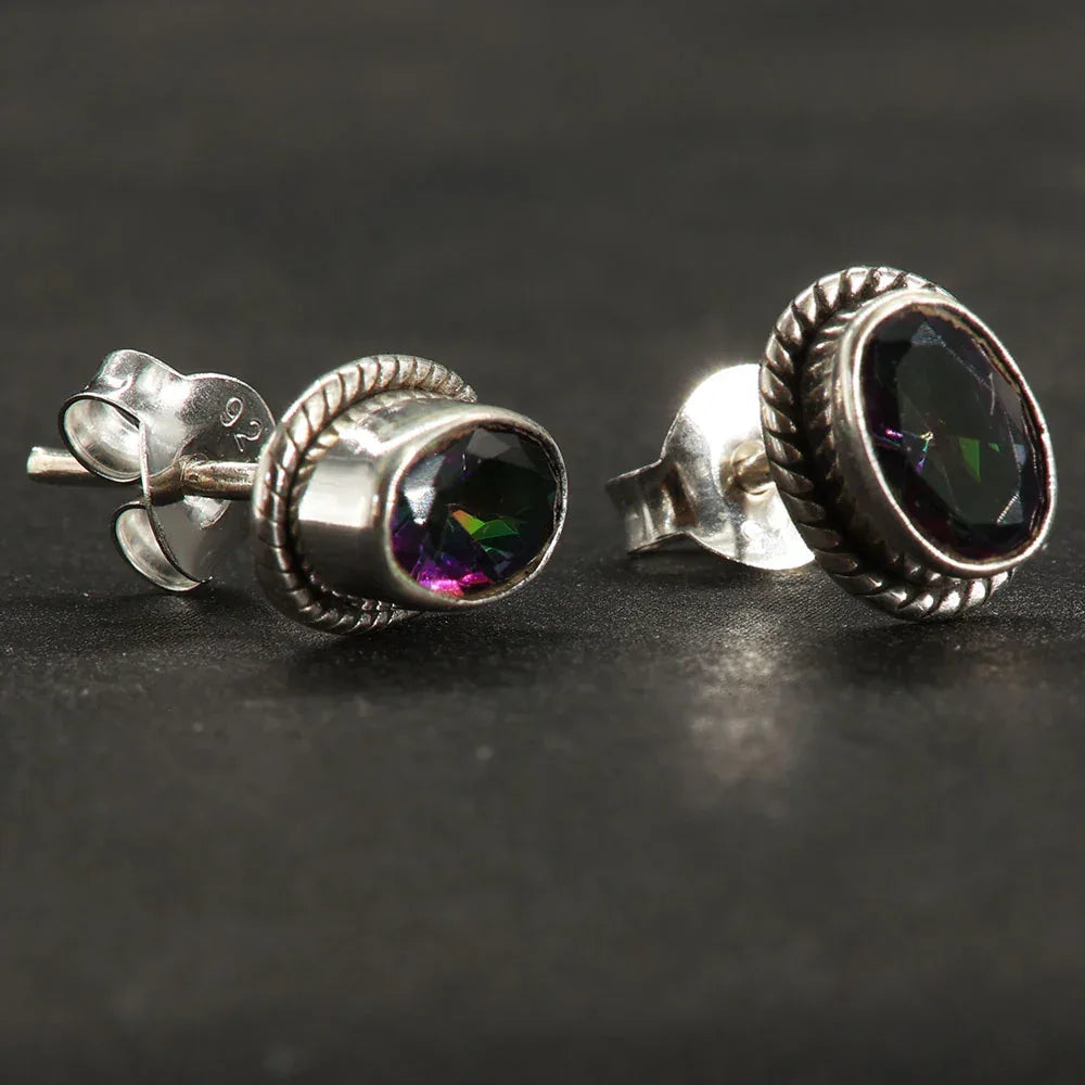 Women's Gemstone Magic Quartz Oval Stud Earrings, 925 Sterling Silver (Pair)