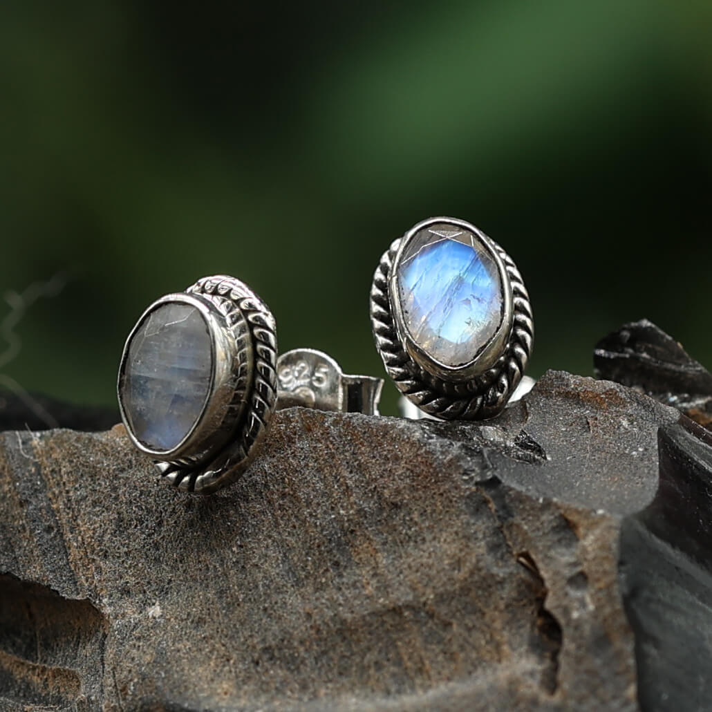 Mondstein Ohrstecker Silber Edelstein Ohrringe Steinschmuck 925
