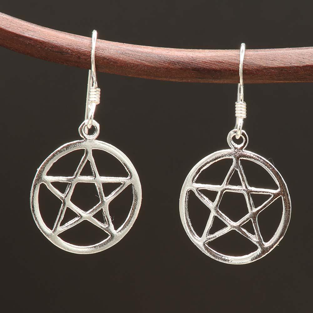 Pentagramm Ohrring Gothic Schmuck 925 Silber Wicca