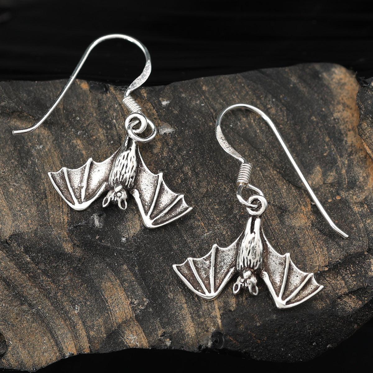 Silberne Ohrringe 925 hängender Ohrschmuck Fledermaus
