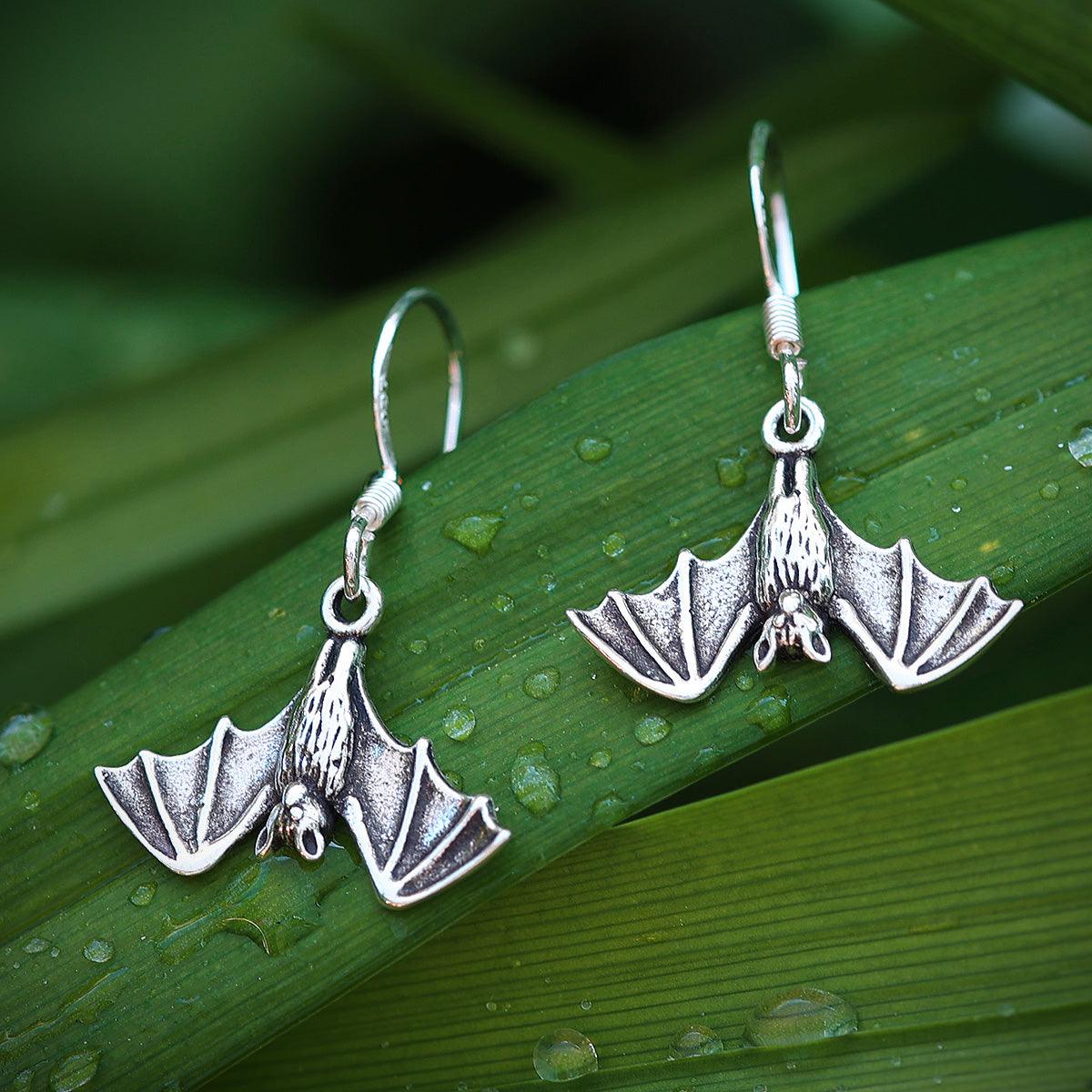 Fledermaus silberne Ohrringe 925 hängender Ohrschmuck