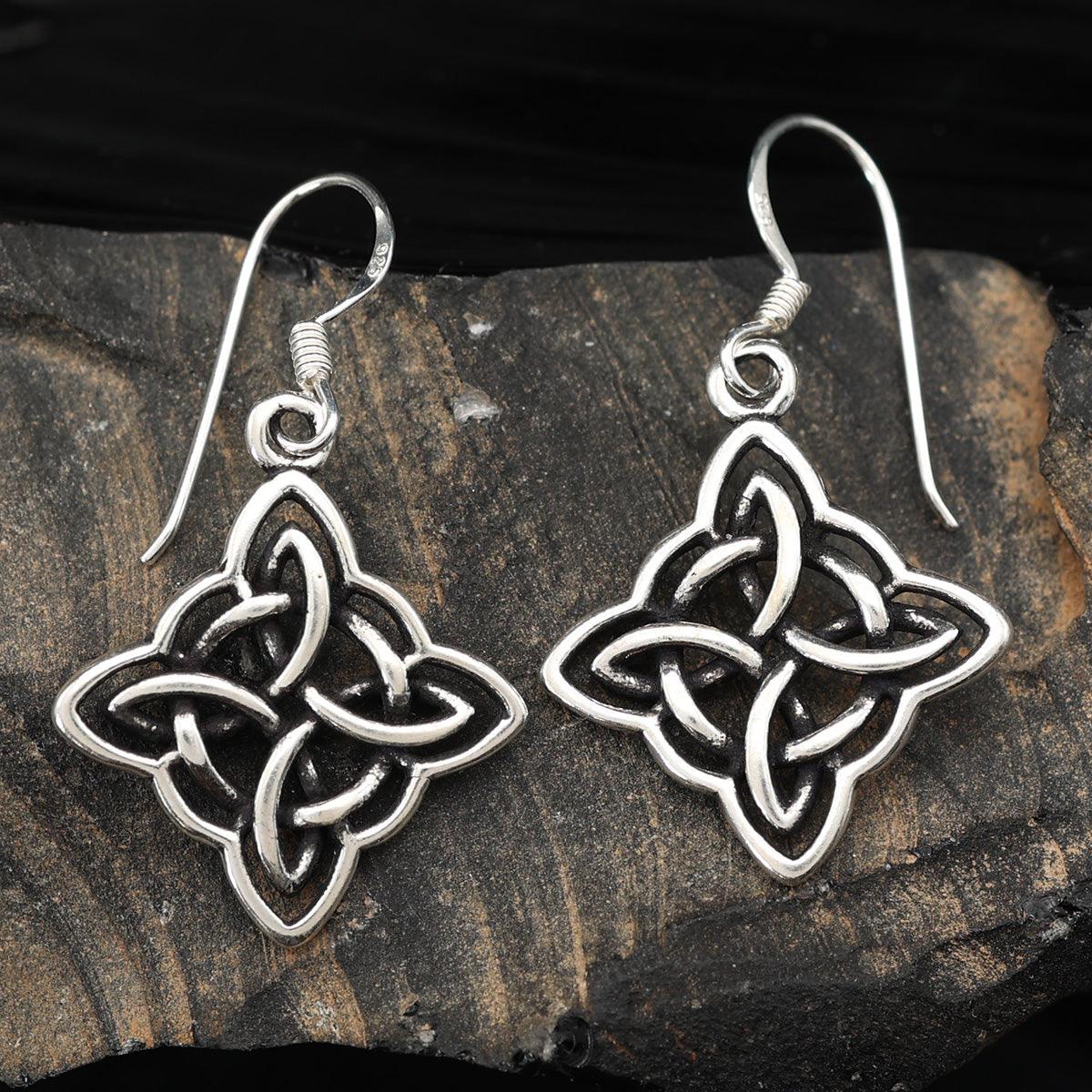 Silberne Ohrringe 925 hängender Ohrschmuck keltisches Quadrat