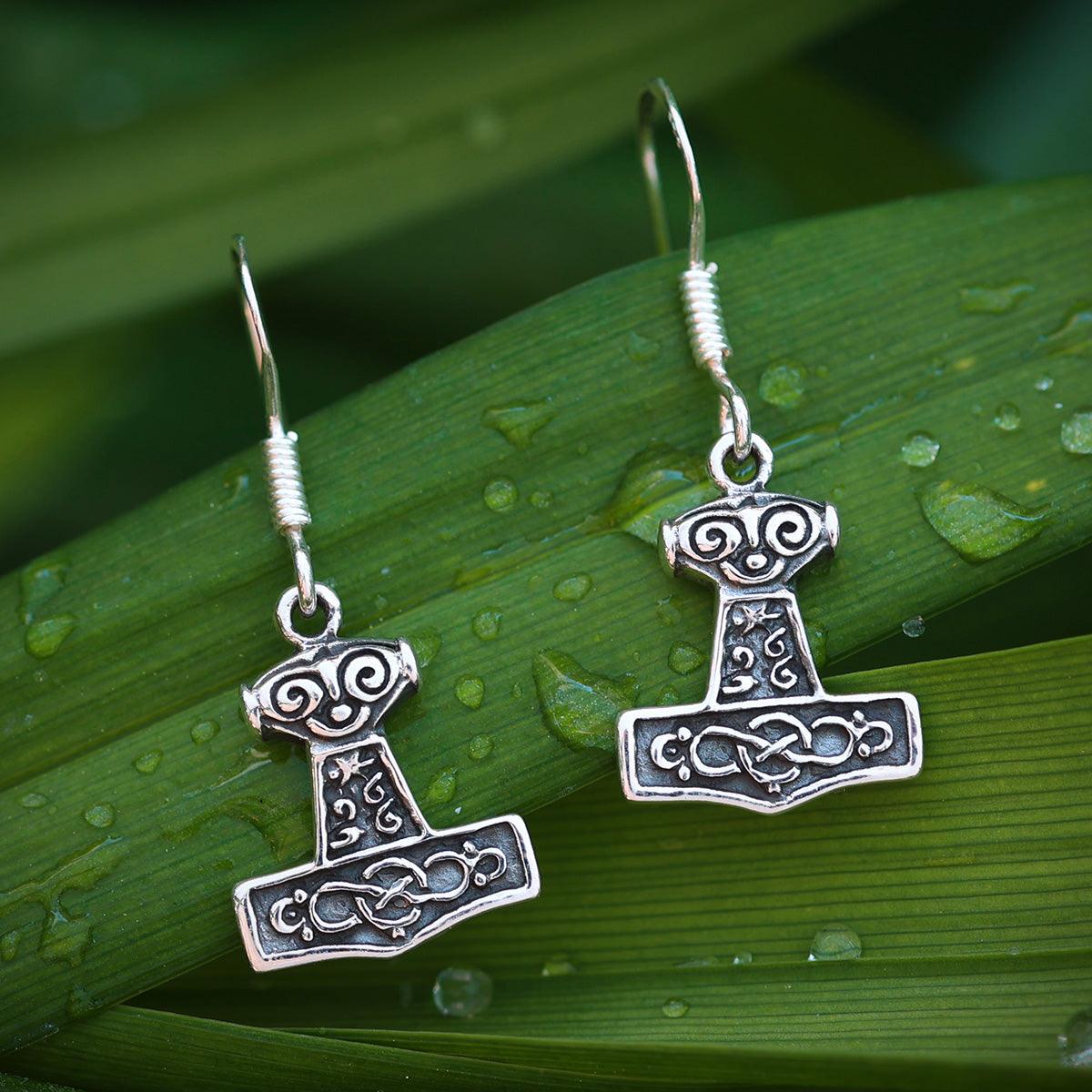 Silberne Ohrringe 925 hängender Ohrschmuck Thor Hammer