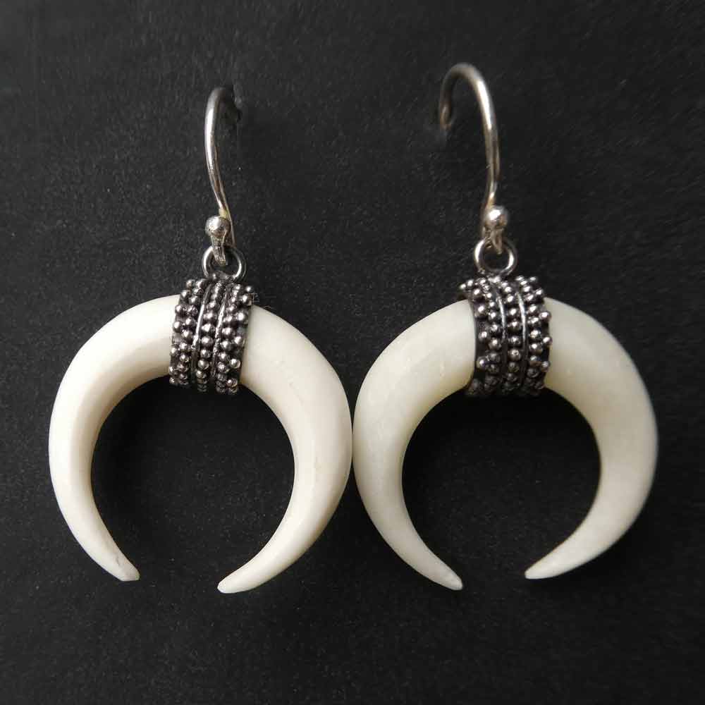 Extravagante Ohrringe Silber und Knochen Schmuck