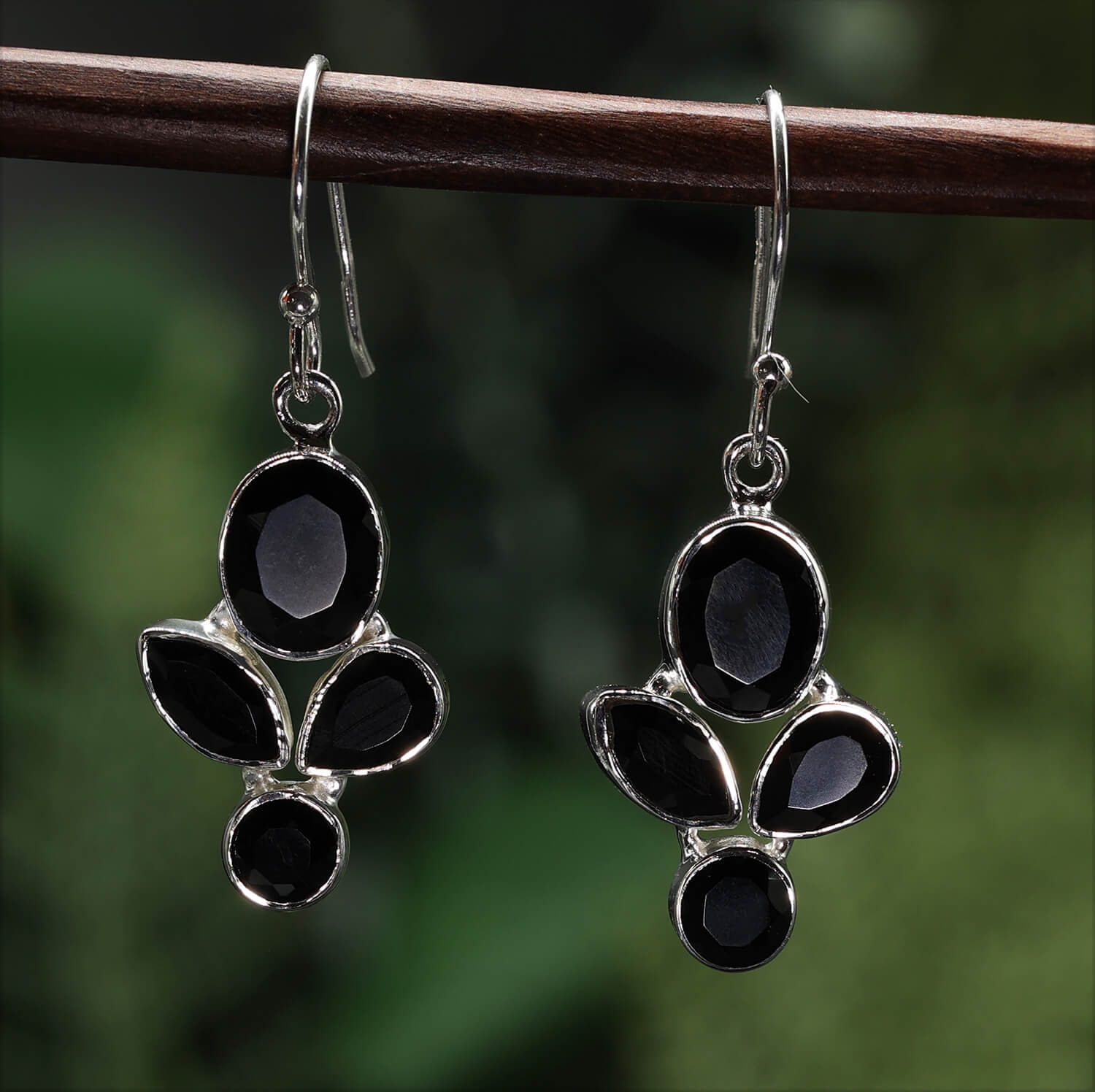 Schwarzer Onyx Ohrringe 925 Silber Ohrhänger edeler Ohrschmuck