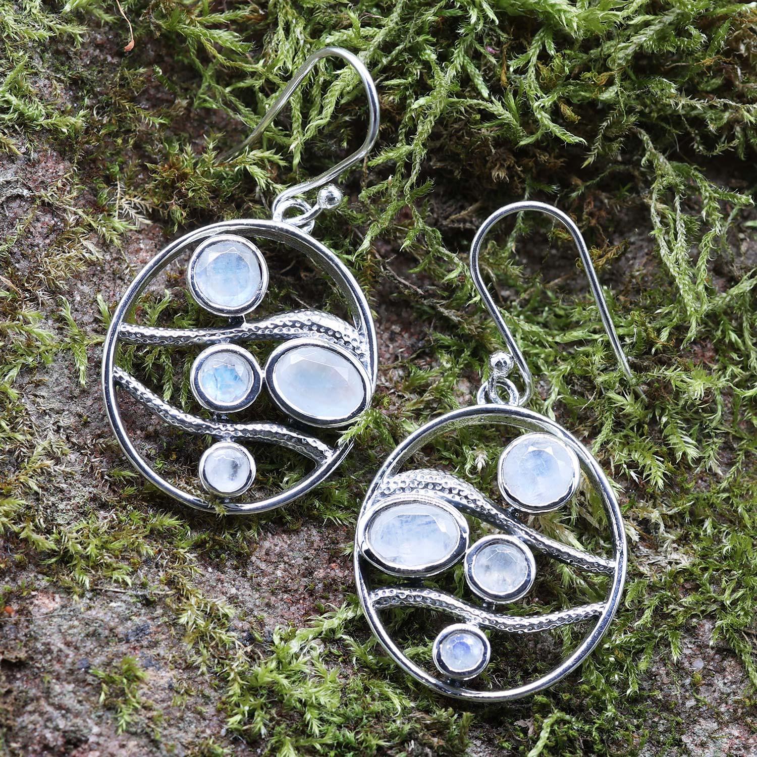 Moonstone earrings, exceptional, 925 silver drop earrings, elegant