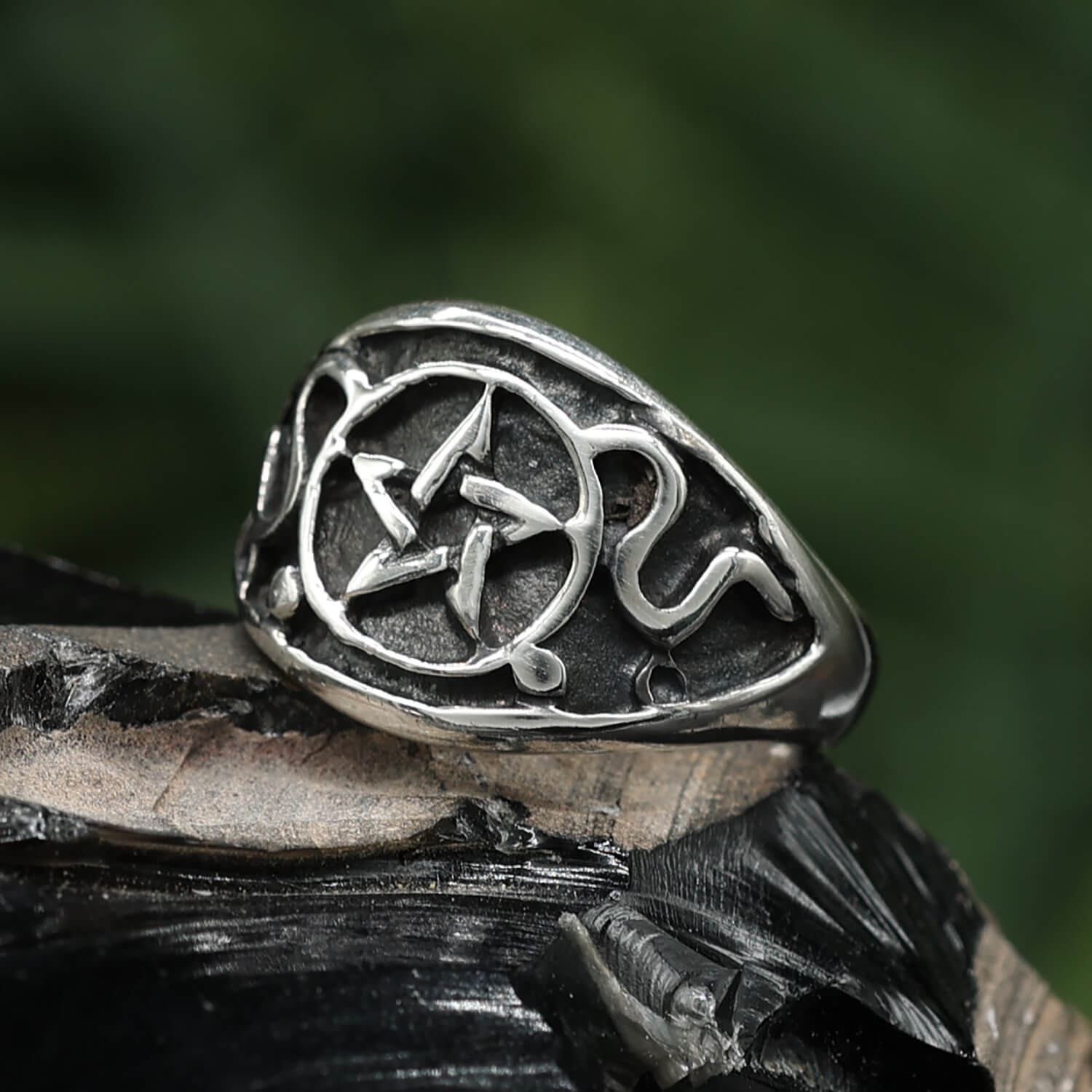 Pentagramm Damenring Silber Schmuck Wicca Ring Herren Gothic