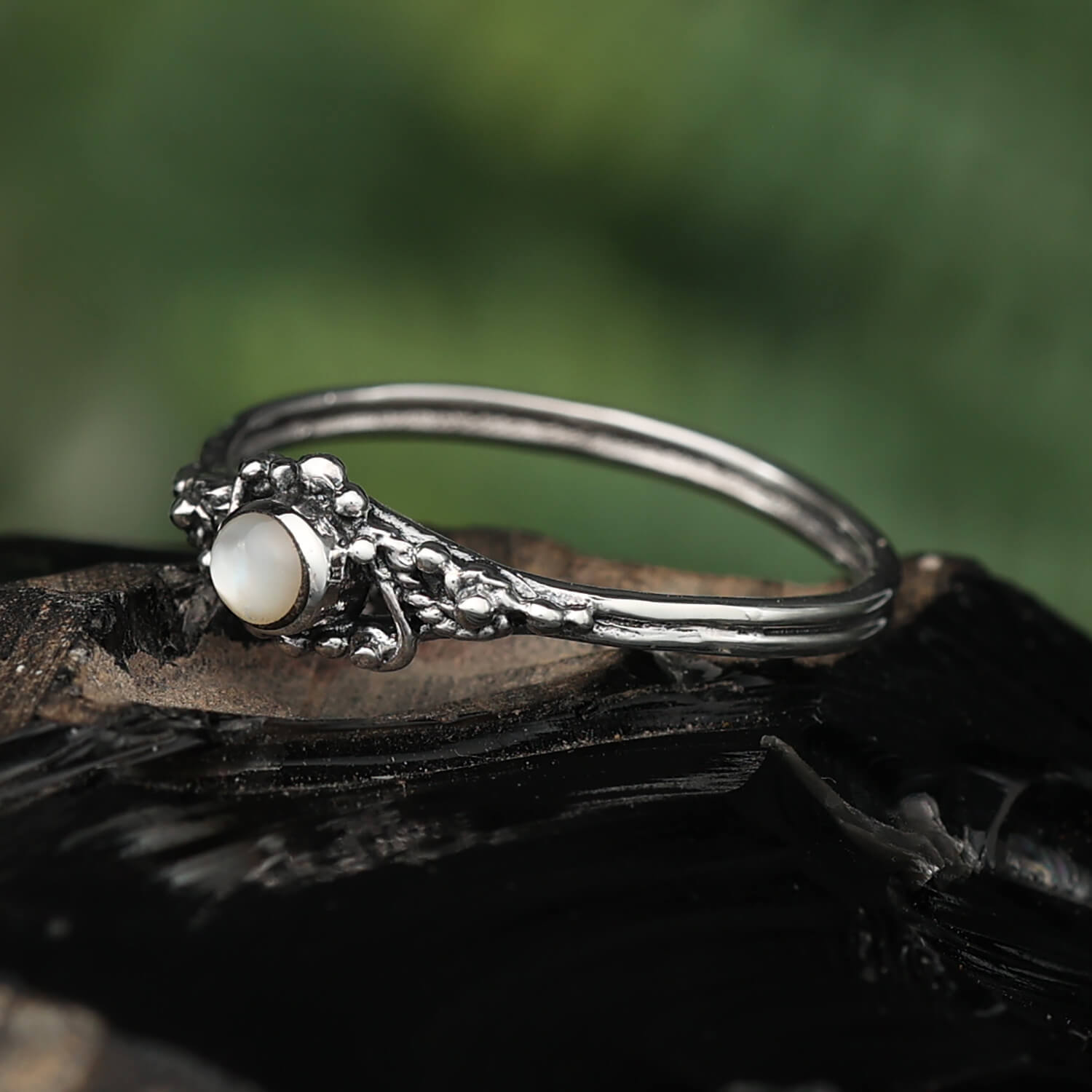 Silver ring with mother-of-pearl stone, jewelry for women and children, 925 silver