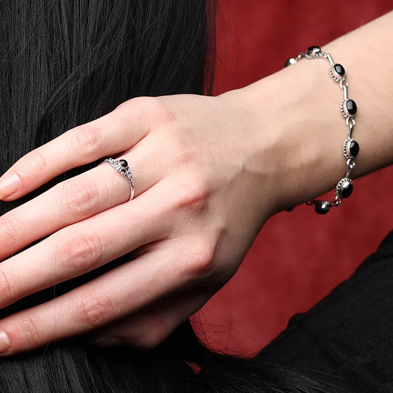 Onyx Schmuck Silber Ring Armband Edelstein