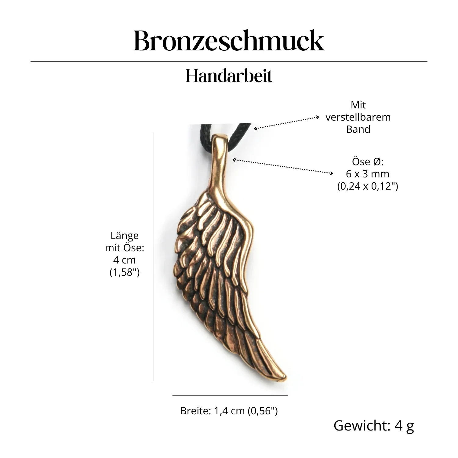 Wing Pendant Protector Jewelry Bronze Necklace