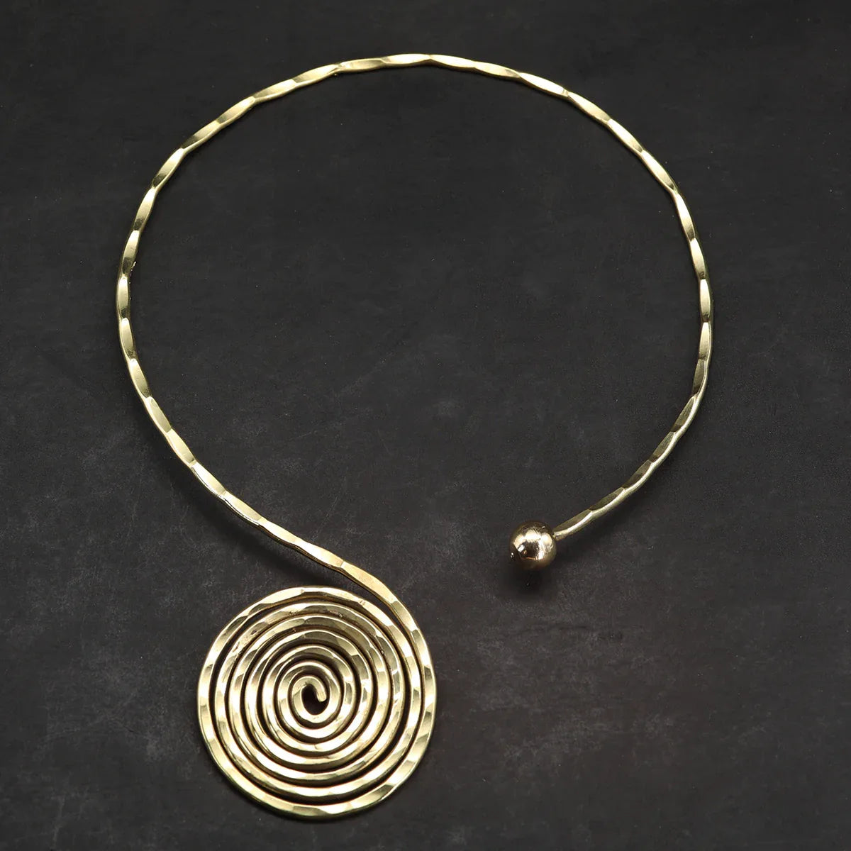 Collier Messing Schmuck Halsreif Spirale Halskette rund