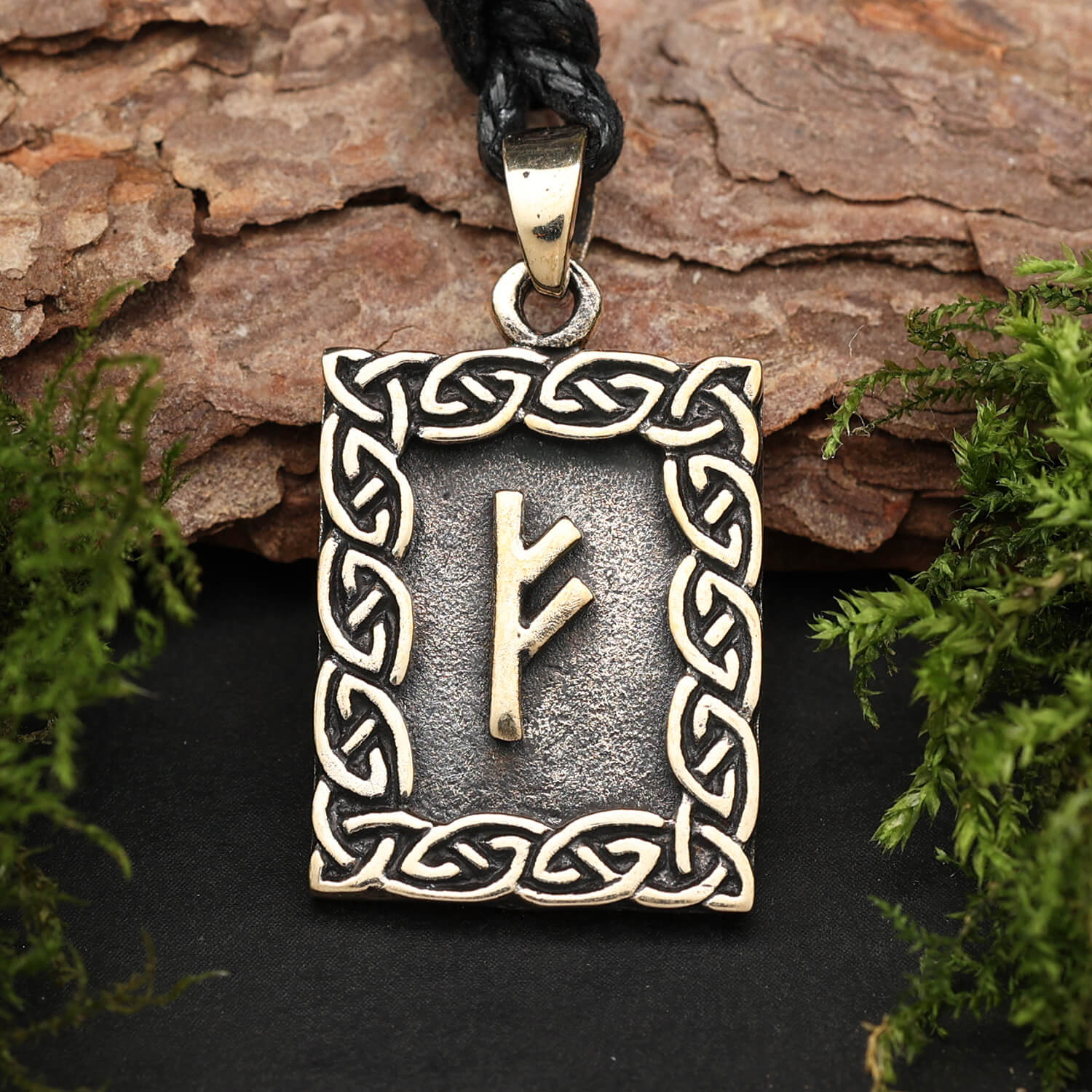 Rune Bronze Jewelry fehu Pendant Elder Futhark