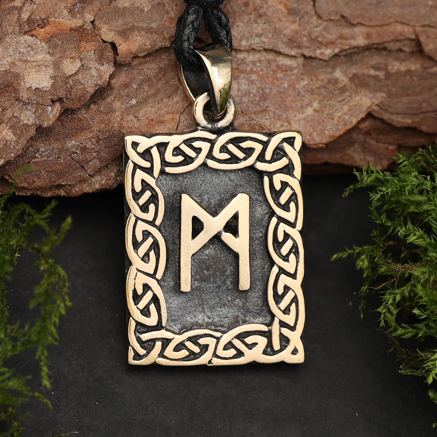 Rune Bronze Jewelry Mannaz Pendant Elder Futhark