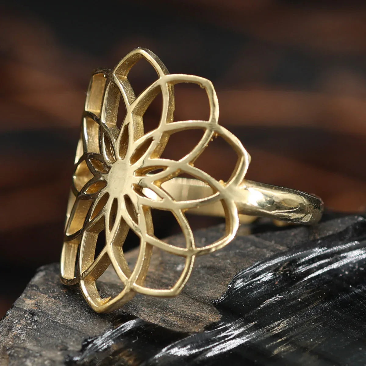 Blume des Lebens eleganter Messing Ring Zeitlos Schmuck Design