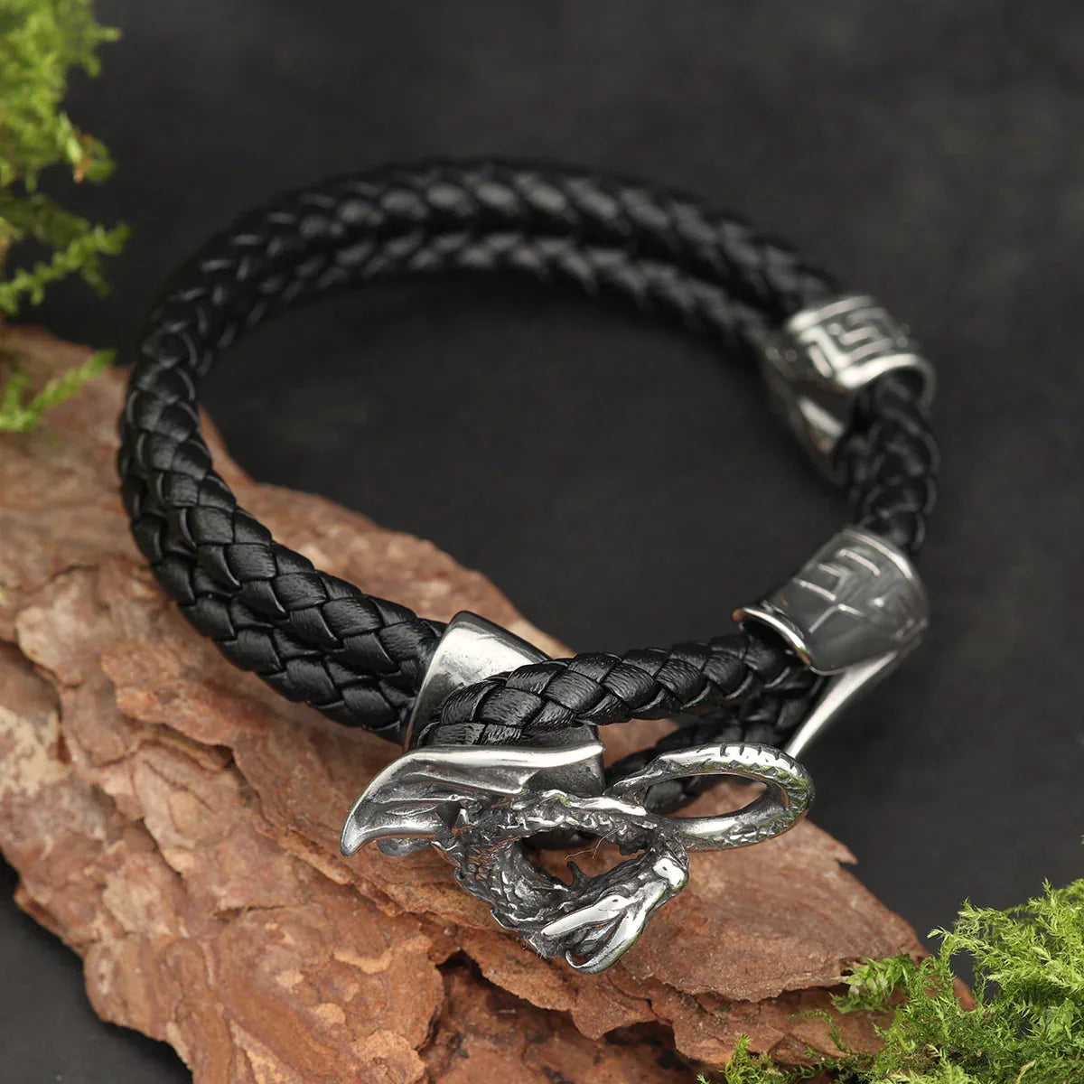 Drache Leder Armband Edelstahl Armschmuck 
