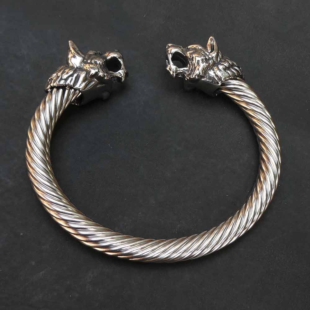 Massiver Edelstahl Wolfskopf Armreif