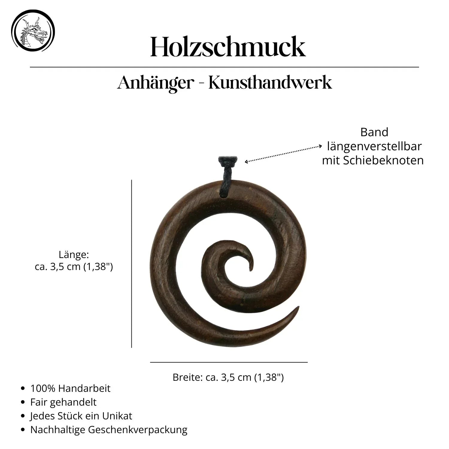 Spirale Kette Holz Schmuck Handarbeit Halskette Anhänger
