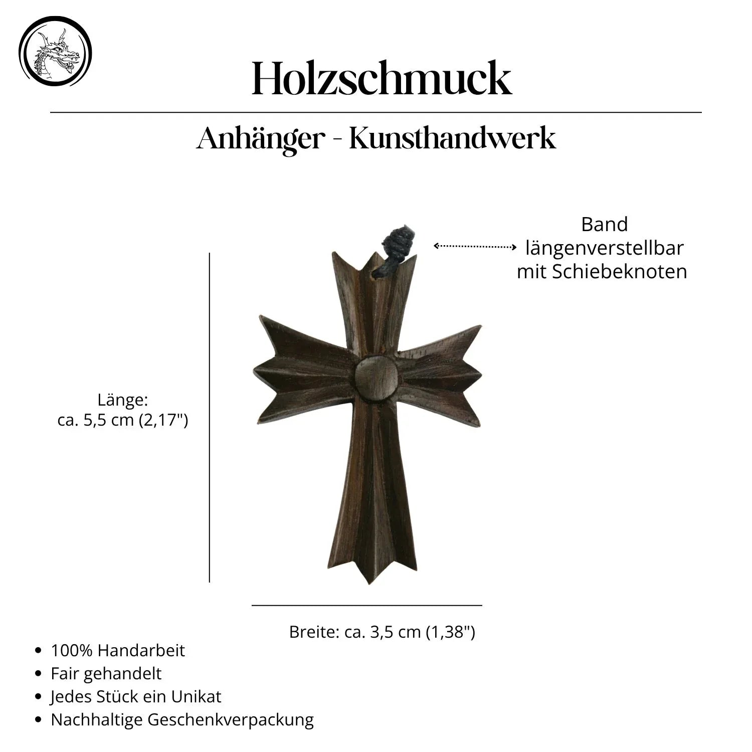 Kreuz Halskette Holz fair gehandelt Schmuck Anhänger Gothik Kette Handarbeit