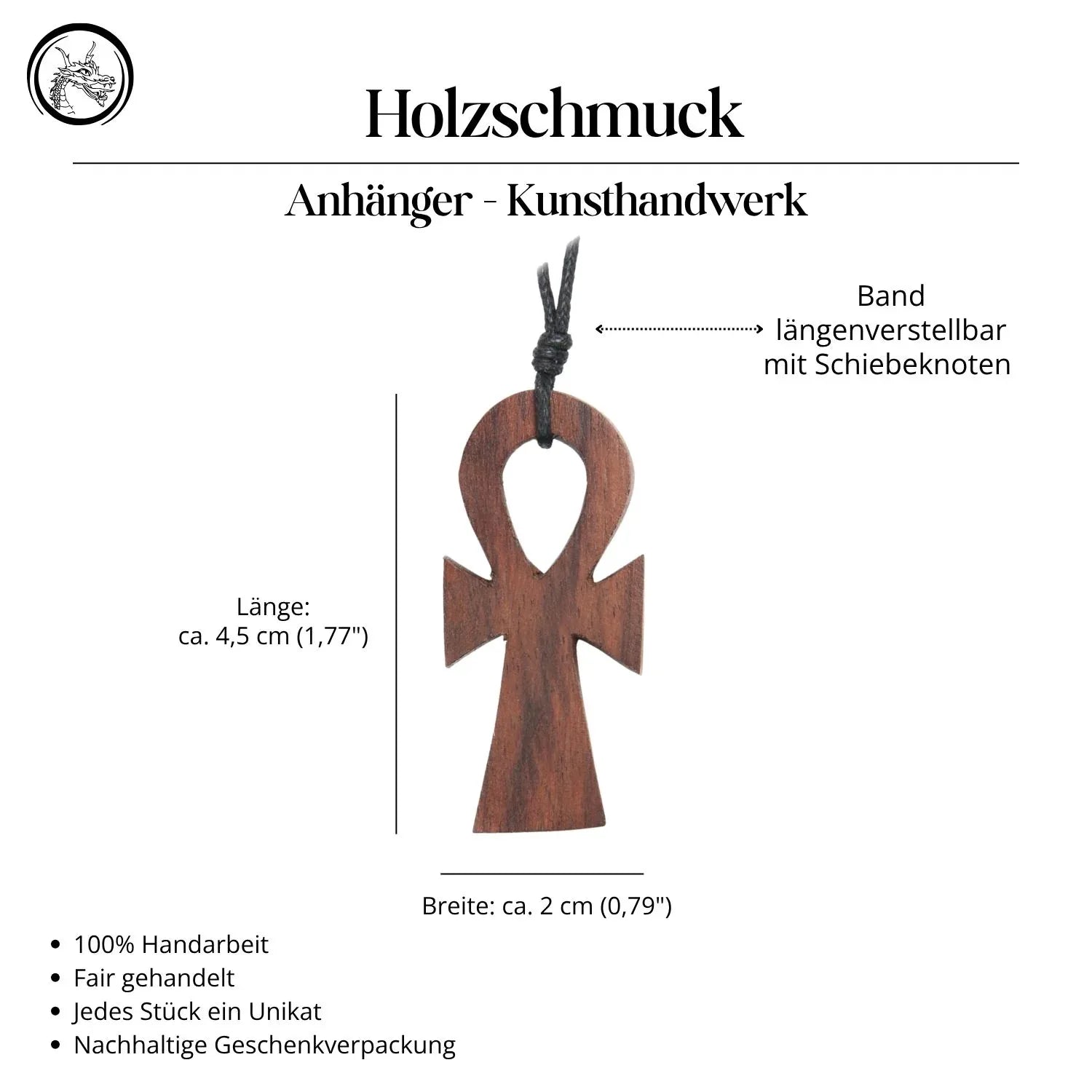 Ankh Holz Kette Handarbeit fair gehandelt Halskette Schmuck