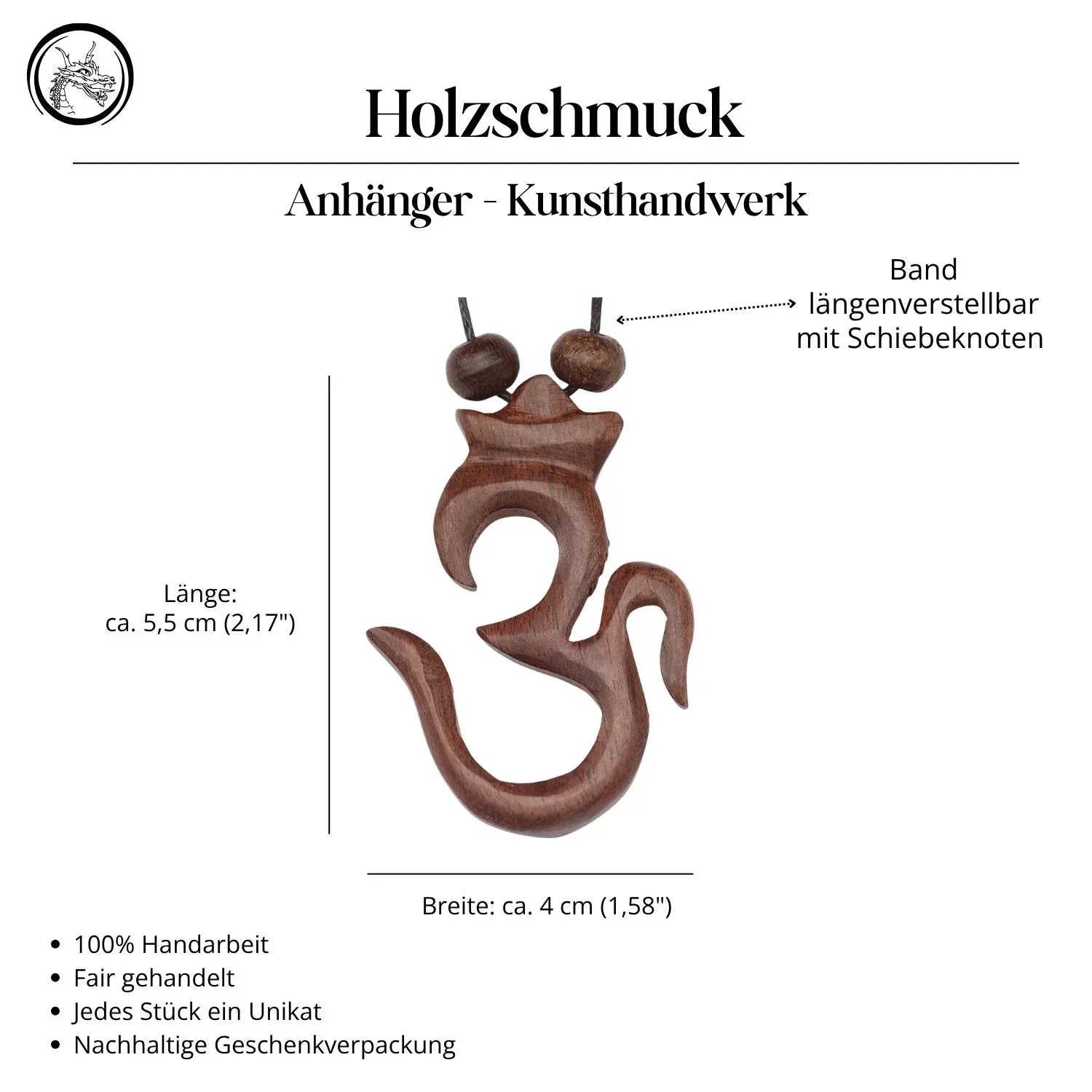 Om Anhänger Kette Holz geschnitzt Handarbeit Fair gehandelt Schmuck Halskette