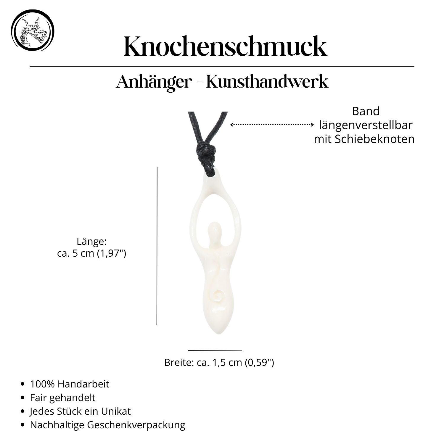 Angerone Knochen Halskette Handarbeit mit Band Kunsthandwerk Anhänger