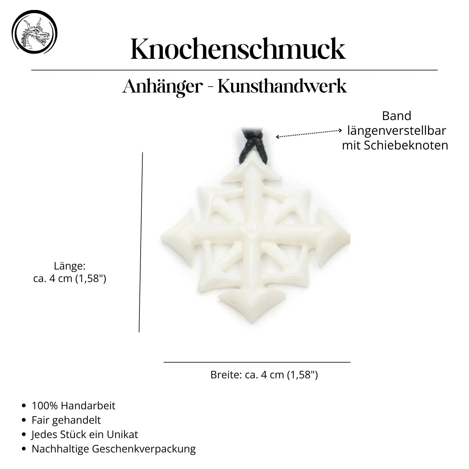 Chaosstern Knochen Anhänger Halskette Handarbeit Kette Kunsthandwerk