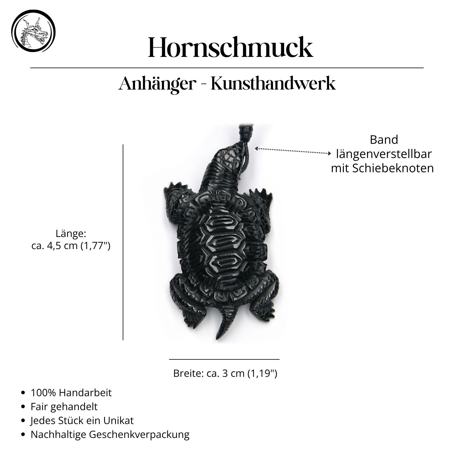 Halskette Schildkröte Horn Handarbeit Kunst Handwerk
