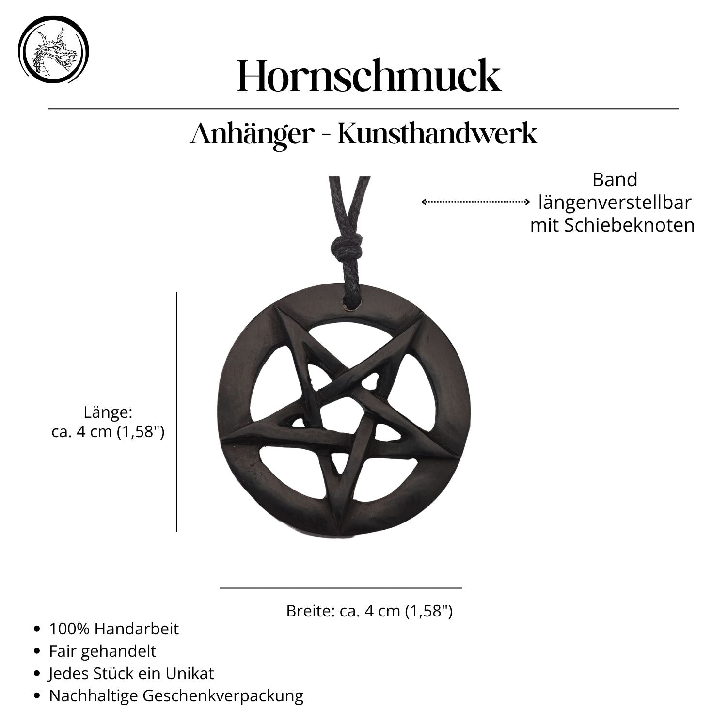 Drudenfuß Hornschmuck Anhänger Pentagramm Kette