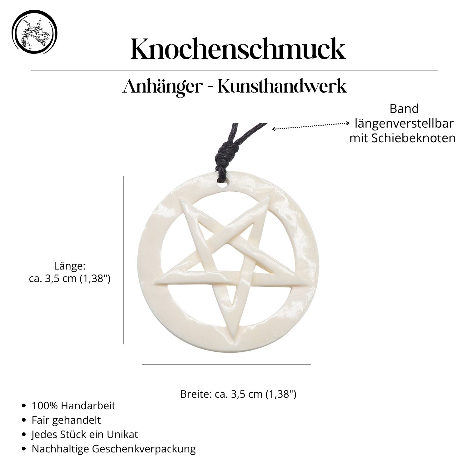 Drudenfuß  Kette Schmuck aus Knochen geschnitzt Pentagramm Anhänger
