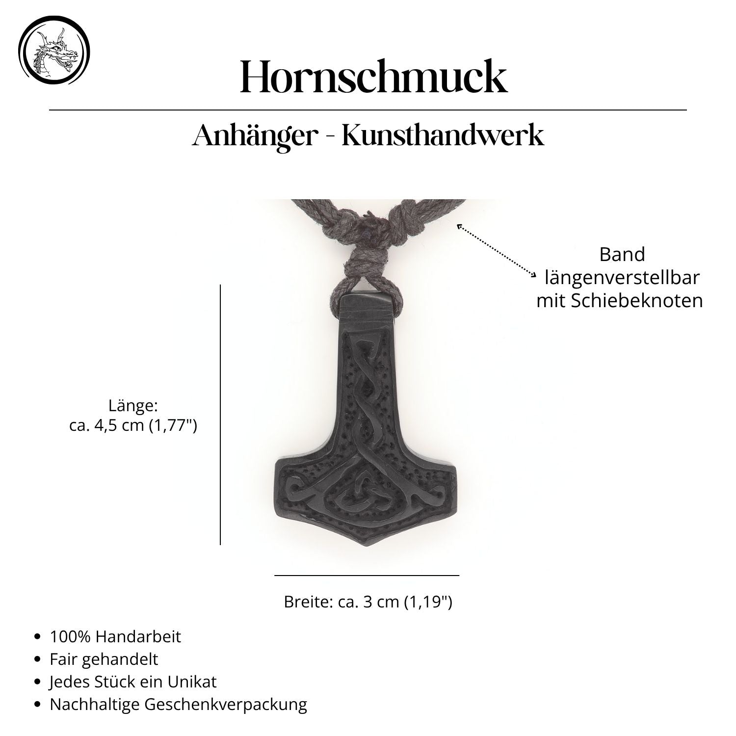 Thorshammer Halskette Horn Handarbeit Kunst Handwerk