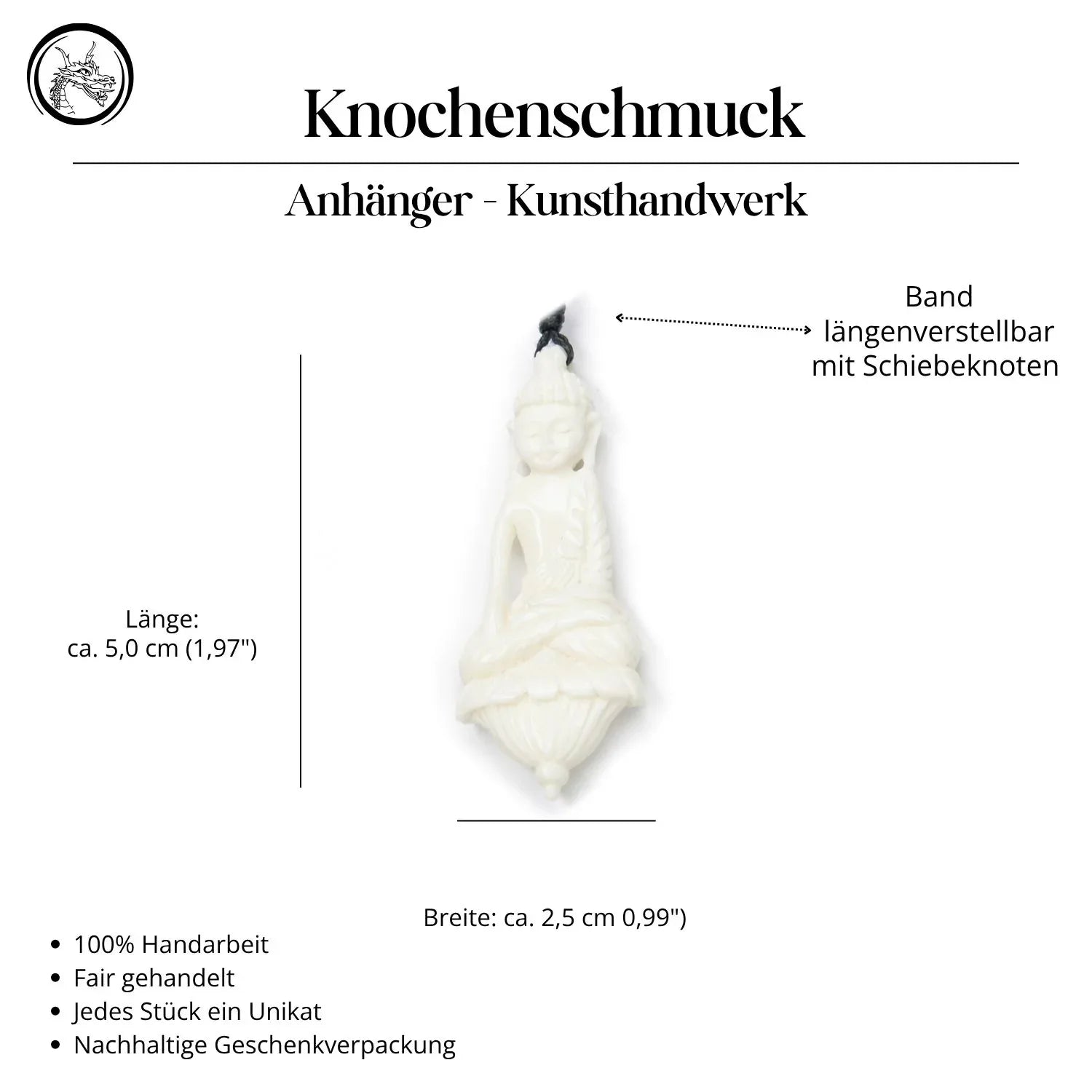 Buddha Knochen Halskette Anhänger Handarbeit geschnitzt