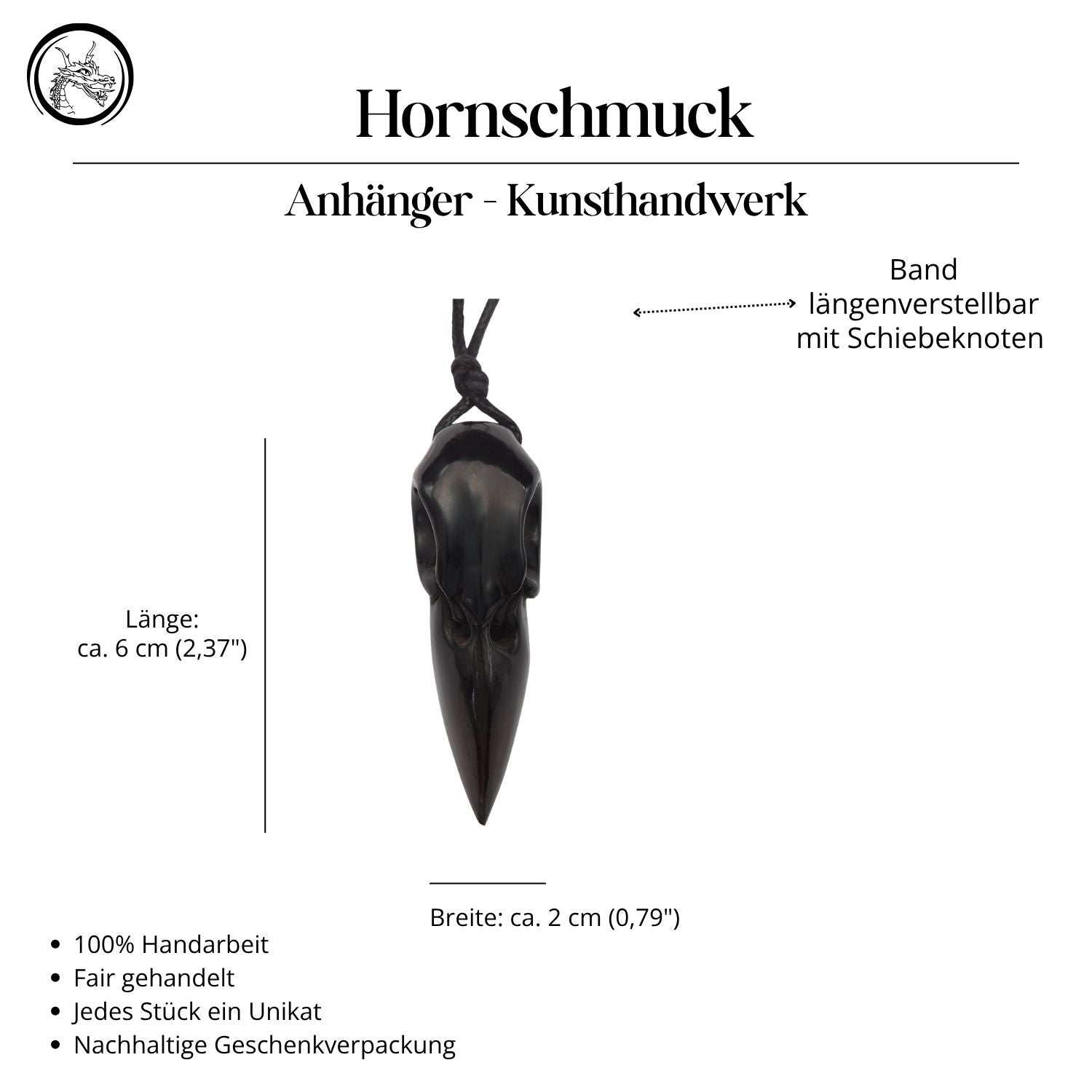 Raben Schädel Schmuck Anhänger Horn Kette